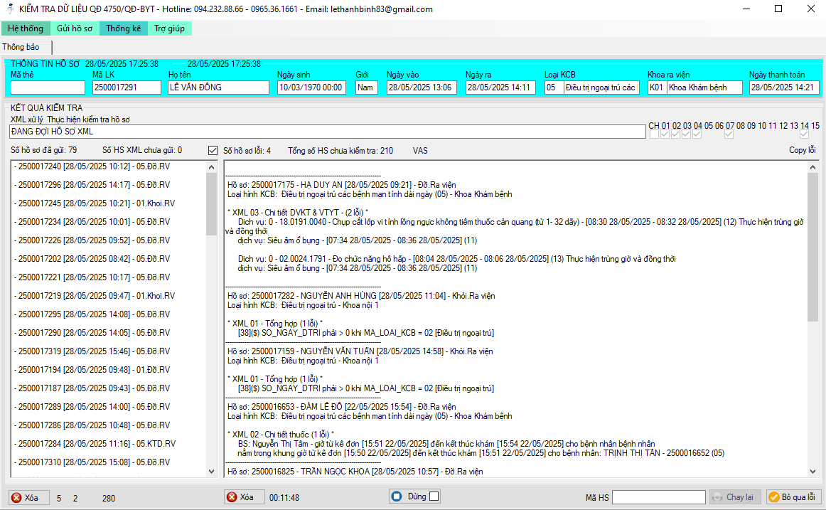 Giao diện phần mềm Giám định 4750